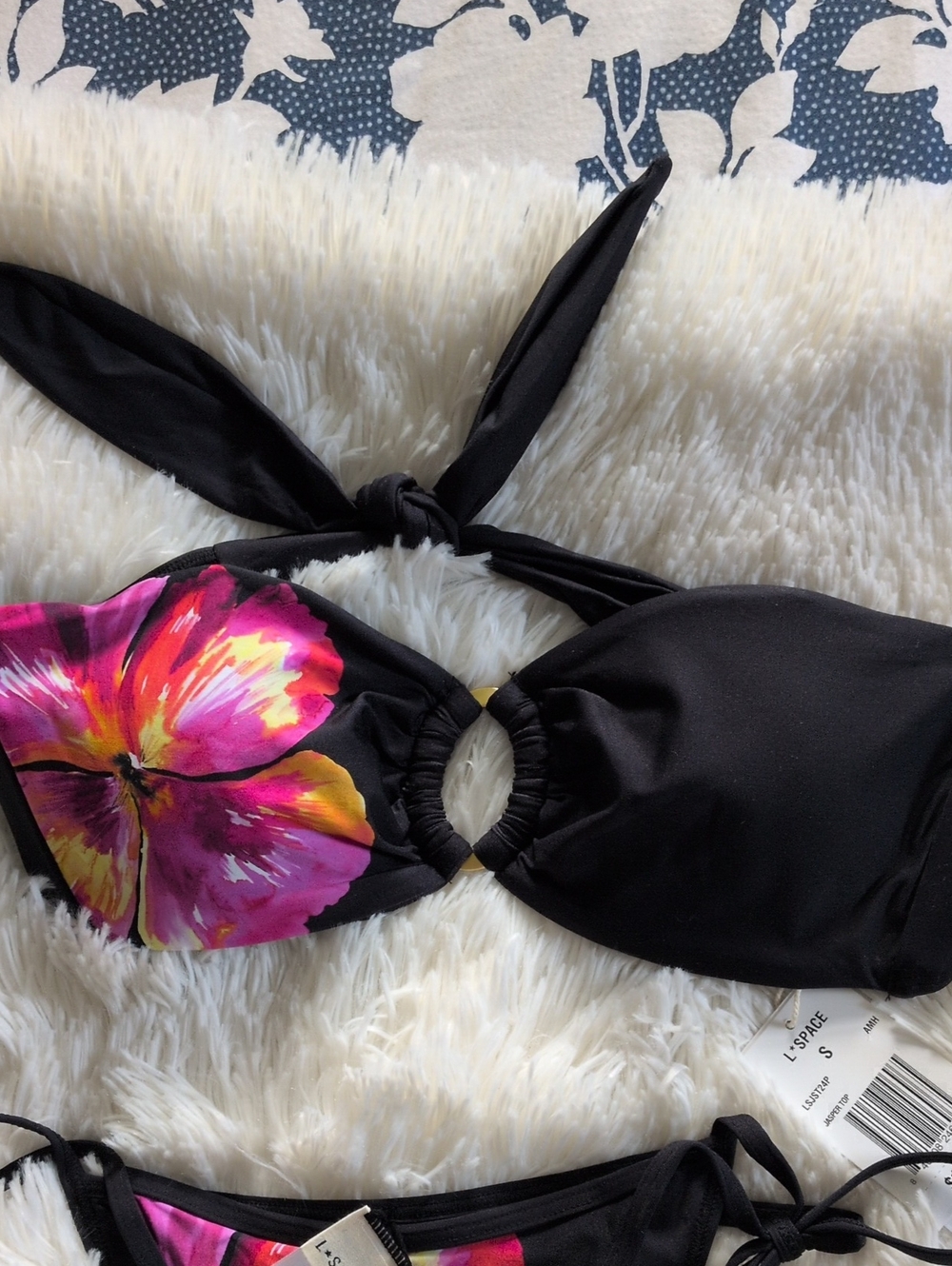 l*space Black Bikini with Pink & Yellow Floral Panels- NWT - Picture 3 of 5